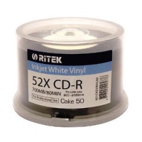 Ritek Vinyl Blank CD R Black Dye White Inkjet Printable - 50 Spindle